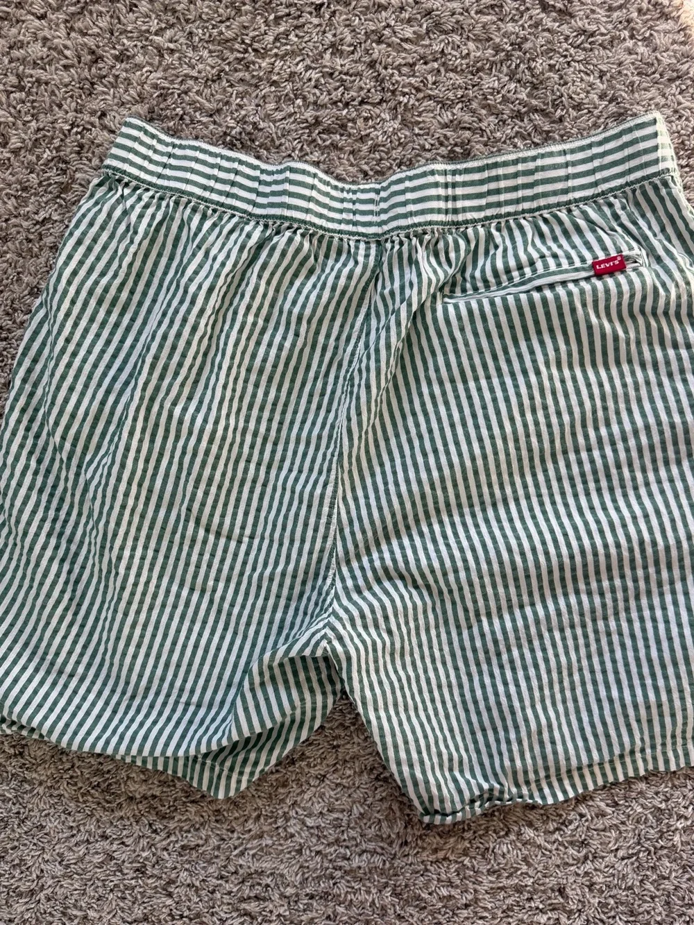 Levi's Green and White Striped Flat Front Shorts